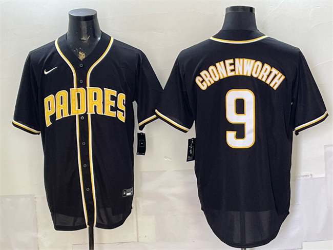 Men's San Diego Padres #9 Jake Cronenworth 2026 Fashion Replica Black Out Stitched Baseball Jersey Men's San Diego Padres #9 Jake Cronenworth 2026 Fashion Replica Black Out Stitched Baseball Jersey